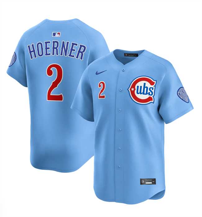 Mens Chicago Cubs #2 Nico Hoerner Blue 2024-25 2nd Alternate Limited Stitched Jersey Dzhi
